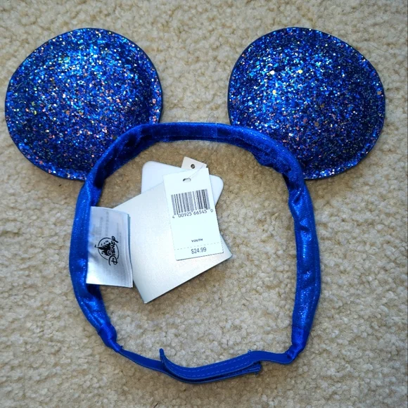 Disney Parks Wishes Come True Blue Sparkle Minnie Ears Headband DLR/Aulani - Minnie Sequin Headband with Plumeria (Wish Come  main image 3